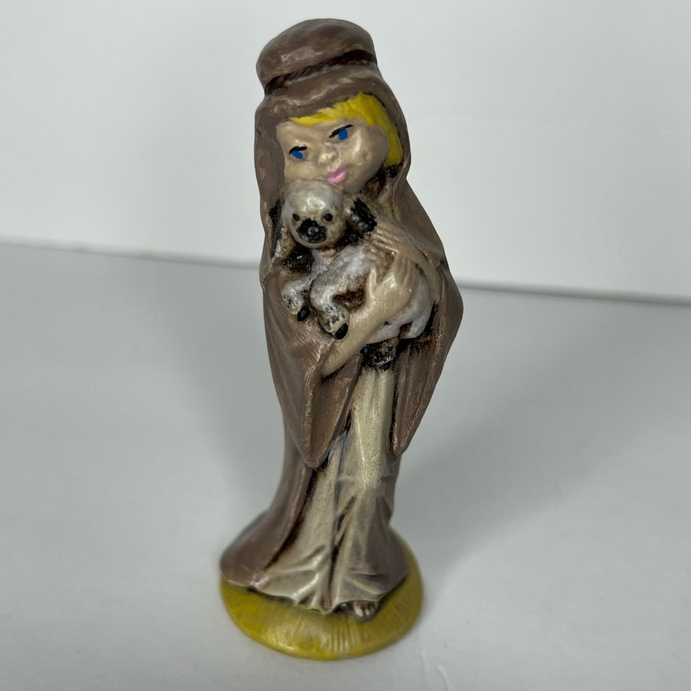 Vintage Byron Molds 1973 Girl holding a Lamb Figurine Hand Painted